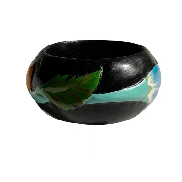 Vintage Hand Painted Wood Bangle Bracelet - Picture 6 of 7